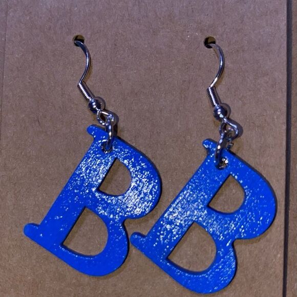 ☀️3/$12☀️ Letter “B” Earrings with Sterling Silver Hooks. (Blue) - Picture 1 of 3